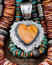  Schaef Designs Orange Spiny Oyster & Sterling Silver Heart Pendant | Southwestern & turquoise Jewelry | New Mexico