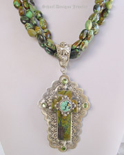 Schaef Designs Capistrano Cross pendant | Turquoise with citrines | Upscale online Southwestern, Equine, & Native American Jewelry Gallery Boutique | Schaef Designs artisan handcrafted Jewelry | New Mexico 