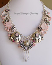 Schaef Designs Pink Mother of Pearl, Rhodochrosite & Sterling Silver Native American & Vintage Charm Necklace | Schaef Designs artisan handcrafted Southwestern, Native American & Equine Jewelry | Online upscale southwestern equine jewelry boutique gallery |New Mexico 