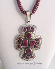  Leroy James purple spiney oyster shell & sterling silver artist signed collectible cross pendant on purple spiny oyster shell necklace by Schaef Designs  | online upscale native american jewelry boutique gallery| Schaef Designs Southwestern turquoise Jewelry | New Mexico 