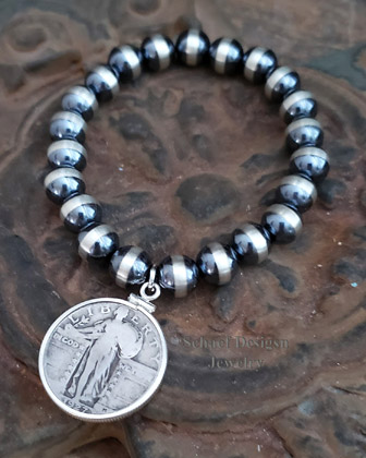 Schaef Designs standing liberty quarter navajo pearl bracelet | old coin jewelry | Arizona 
