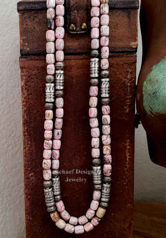 Schaef Designs Rhodochrosite & Sterling Silver Southwestern Basics Tube Bead Necklace Set | Arizona