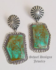  Southwestern Royston Turquoise Native American Navajo W. Denetdale Post  Earrings | upscale online Native American Southwestern Equine Jewelry gallery boutique | Schaef Designs artisan hand-crafted jewelry | New Mexico