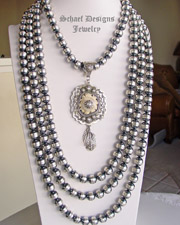 Schaef Designs 12mm oxidized sterling silver navajo pearl long necklaces | 16 inch, 32 inch, 35 inch, 36 inch | Collectible Native American Turquoise online Jewelry gallery | Schaef Designs Collectible artisan handcrafted Southwestern, deer antler & Equine Jewelry | New Mexico