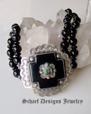  Schaef Designs black onyx & turquoise square cross choker necklace with matching David Troutman Concho onyx earrings | Vintage Collection | Native American Jewelry  | online upscale native american & southwestern jewelry boutique gallery| Schaef Designs Southwestern turquoise Jewelry |New Mexico 