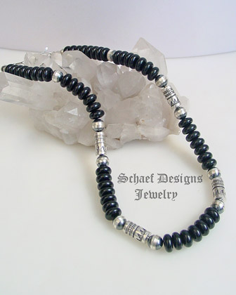 Schaef Designs black onyx & Oxidized Sterling Silver Navajo Pearl long necklace | Southwestern Jewelry Basics Collection | Native American Jewelry  | online upscale native american & southwestern jewelry boutique gallery| Schaef Designs Southwestern turquoise Jewelry | New Mexico