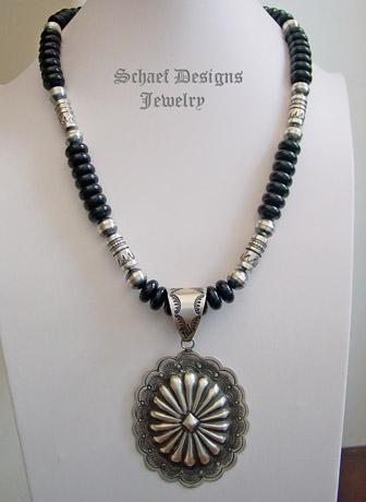Schaef Designs black onyx & Oxidized Sterling Silver Navajo Pearl Soutwestern basics long necklace | New Mexico