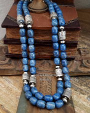 Schaef Designs Denim Lapis & Sterling Silver Southwestern Tube Bead and Navajo Pearl Bead Necklace Set | Arizona 