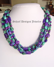 Schaef Designs purple turquoise, turquoise, amethyst, sterling silver 5 strand choker layering necklace great with Schaef Designs, david troutman, rocki Gorman, gary g pendants | Native American Jewelry  | online upscale native american & southwestern jewelry boutique gallery| Schaef Designs Southwestern turquoise Jewelry | New Mexico