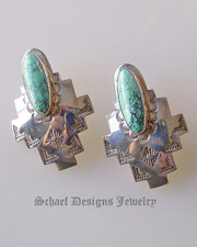 Spiderweb Turquoise & Sterling Silver artist Signed HJ post earrings | old pawn | Schaef Designs Native American Southwestern & Equine Jewelry | Online upscale southwestern equine jewelry boutique gallery | New Mexico 