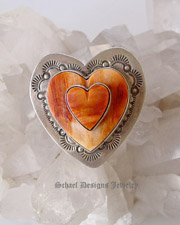 Gary G double heart stacked orange spiny oyster 3-d heart ring | Schaef Designs Southwestern Turquoise Jewelry| New Mexico 