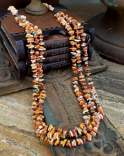  Schaef Designs Southwestern Turquoise Orange spiny & Sterling Silver 3 strand pueblo necklace | Arizona