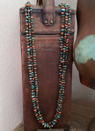 Schaef Designs 3 Strand Turquoise Spiny Oyster Shell & Sterling Silver Southwestern Basics Necklace | New Mexico 