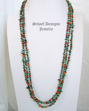  Schaef Designs Turquoise Spiny Oyster Pin Shell & Sterling Silver 3 Strand Necklace | New Mexico