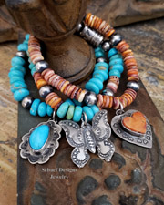 Schaef Designs Southwestern Basics Orange Spiny Oyster Turquoise & Navajo Pearl Stretch Stacking Bracelets | Arizona