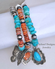 Schaef Designs Southwestern Basics Orange Spiny Oyster Turquoise & Navajo Pearl Stretch Stacking Bracelets |Arizona