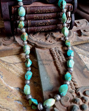  Schaef Designs Spiral Turquoise & Sterling Silver Bench Bead Long Necklace | Arizona