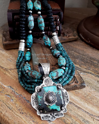 Schaef Designs lava stone turquoise heishi multi Southwestern Layering Necklace | Arizona