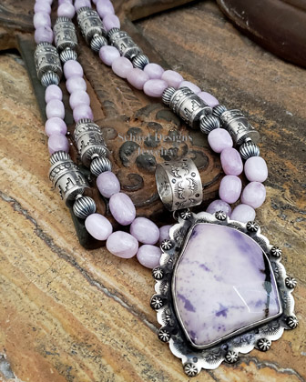 Schaef Designs Tiffany Stone bertrandite, amethyst & Sterling Silver Necklace | Arizona
