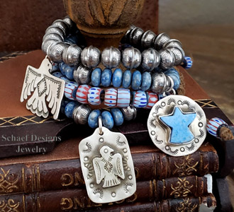 Schaef Designs denim trade bead boho stacking bracelet | Arizona