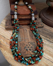 Schaef Designs Turquoise Amber Onyx & Sterling Silver 5 Strand Long Southwestern Necklace  | Arizona
