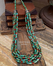  Schaef Designs Turquoise Heishi Coral & Sterling Silver  7 Strand Southwestern Necklace | Arizona 