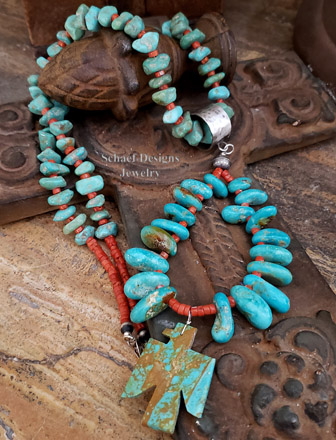 Schaef Designs turquoise nugget italian coral & thunderbird Southwestern necklace | Arizona