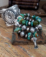 Schaef Designs Turquoise Mercury Dime Squash Blossom Stacking Bracelets | Arizona