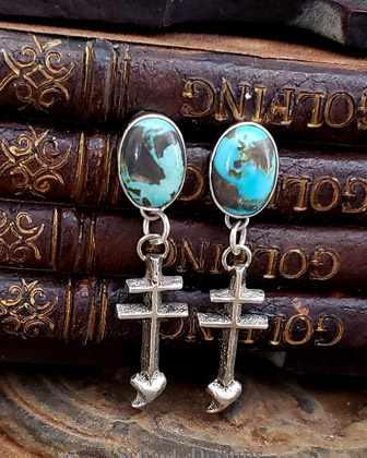 Schaef Designs Carico Lake turquoise & sterling silver tufa cast POST earrings | Arizona