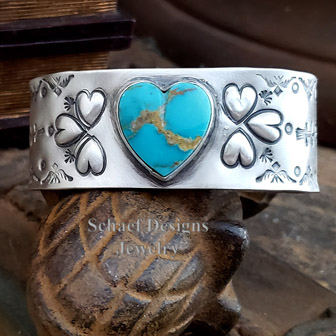 Schaef Designs Kingman Turquoise & Sterling silver heart cuff Southwestern Cuff Bracelet | Arizona 