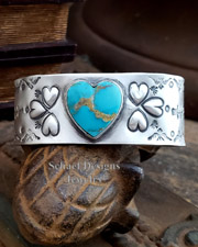 Schaef Designs Kingman Turquoise Heart & Sterling Silver Southwestern Cuff Bracelet | Arizona
