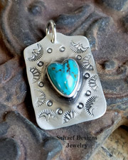 Schaef Designs Turquoise Heart & Stamped Sterling Silver Old Fred Harvey Style Dog Tag | Arizona