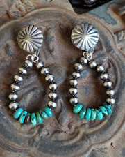 Schaef Designs Navajo Pearl and Hubei turquoise hoop post earrings | Arizona 