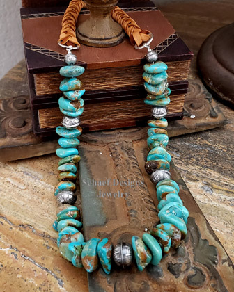 Schaef Designs Turquoise Nugget & braided leather Southwestern necklace | Arizona 
