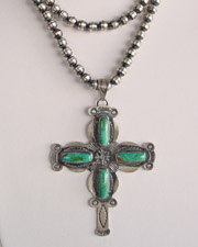 Artist signed Wallace Jr. Turquoise & Stamped Silver Cross Pendant | Silver Creations Gundi  | Schaef Designs Jewelry |New Mexico