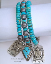  Schaef Designs Turquoise Sterling Silver Bench Bead & Dog Tag Bracelet Set | Arizona