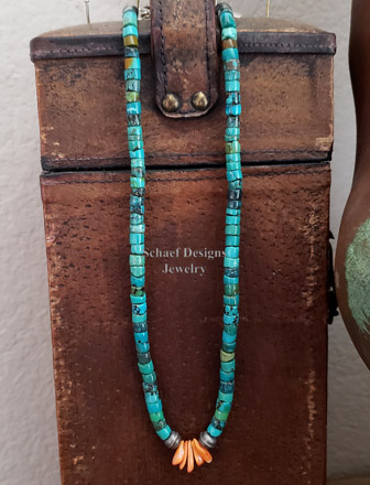  Schaef Designs tuquoise & orange spiny oyster heish necklace | Arizona 