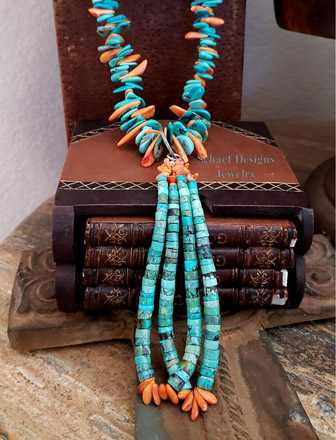  Schaef Designs Turquoise & Sterling Silver Spiny Oyster Long Jacla Necklace | Arizona 