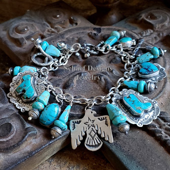 Schaef Designs turquoise thunderbird sterling silver southwestern charm bracelet | New Mexico