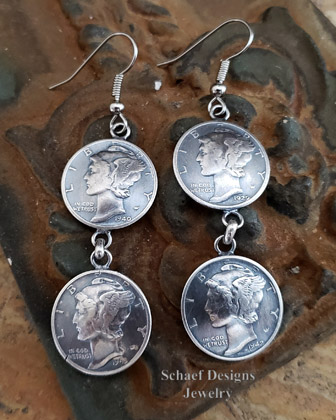 Old Coin jewelry mercury dime wire earrings native american handmade | Arizona 