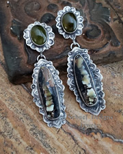 Schaef Designs Vesuvianite Variscite Stamped Sterling Silver Post Earrings | Arizona