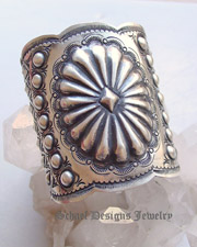 Vince Platero VJP signed LARGE sterling silver stamped repousse cuff bracelet | collectible Native American jewelry | Upscale online Southwestern, Equine, & Native American Jewelry Gallery Boutique | Schaef Designs artisan handcrafted Jewelry | New Mexico