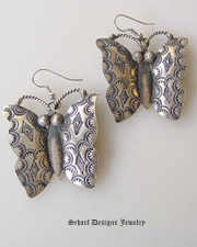 Sterling Silver Concho Stamped Butterfly Earrings by Vincent Platero VJP| Vintage Collection | Schaef Designs Southwestern Turquoise Jewelry | San Diego, CA 