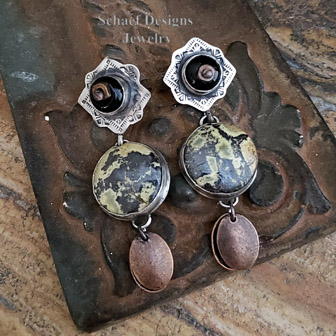Artisan handcrafted yellow Turquoise & copper earrings | Arizona 