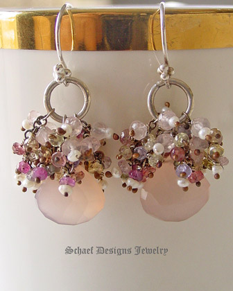  Schaef Designs pink chalcedony and sapphire gemstone earrings | New Mexico 