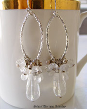  Large Faceted Clear Crystal teardrops topped with sterling silver & moonstone & crystal nuggets and hammered silver link dangle earrings | online upscale artisan handcrafted jewelry boutique | Schaef Designs gemstone & pearl earrings | San Diego, CA 