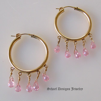   Schaef Designs Pink briolette cz & 22kt gold vermeil hoop Earrings | New Mexico 