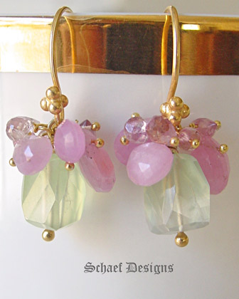 Schaef Designs Prehnite, Pink Sapphire, & 22kt Gold Vermeil earrings | New Mexico 