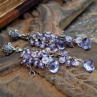 Schaef Designs Scorolite mystic quartz trillians & sterling silver dangle earrings | Arizona 