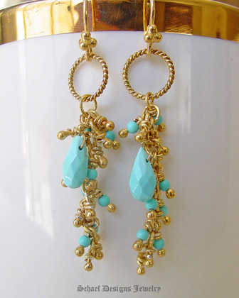 Schaef Designs Sleeping Beauty turquoise & 22kt gold vermeil Long Dangle Earrings | New Mexico